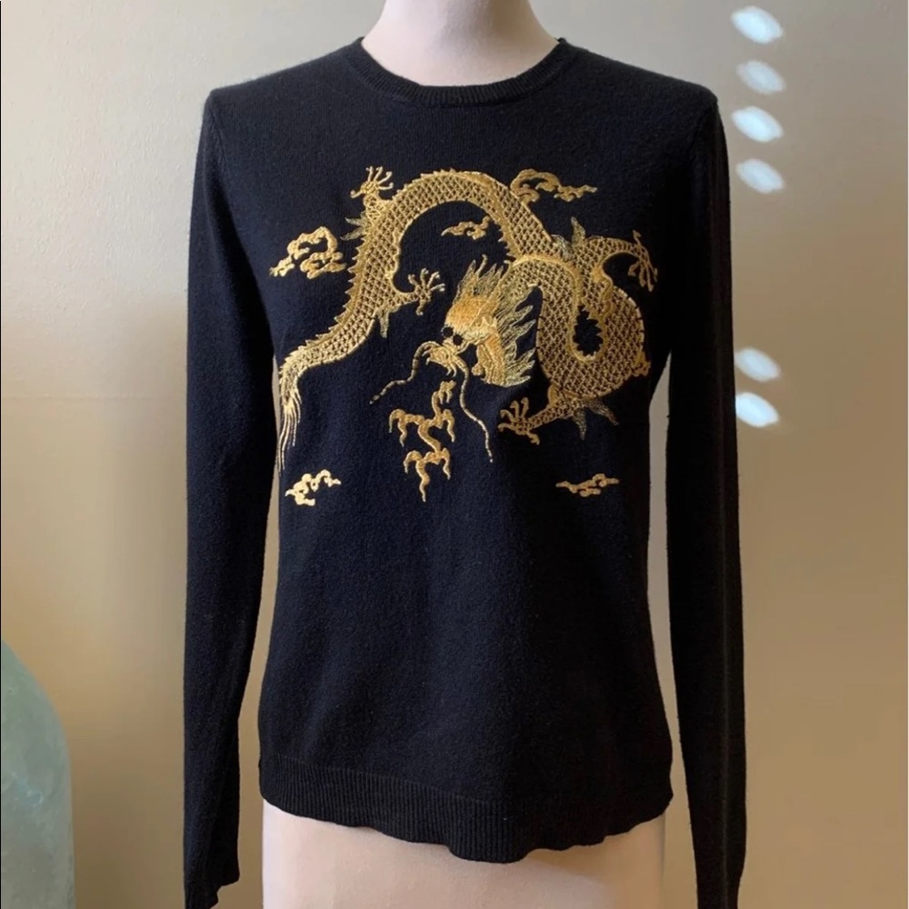 Ralph Lauren Silk Cashmere Dragon Embroidered Sweater Size S